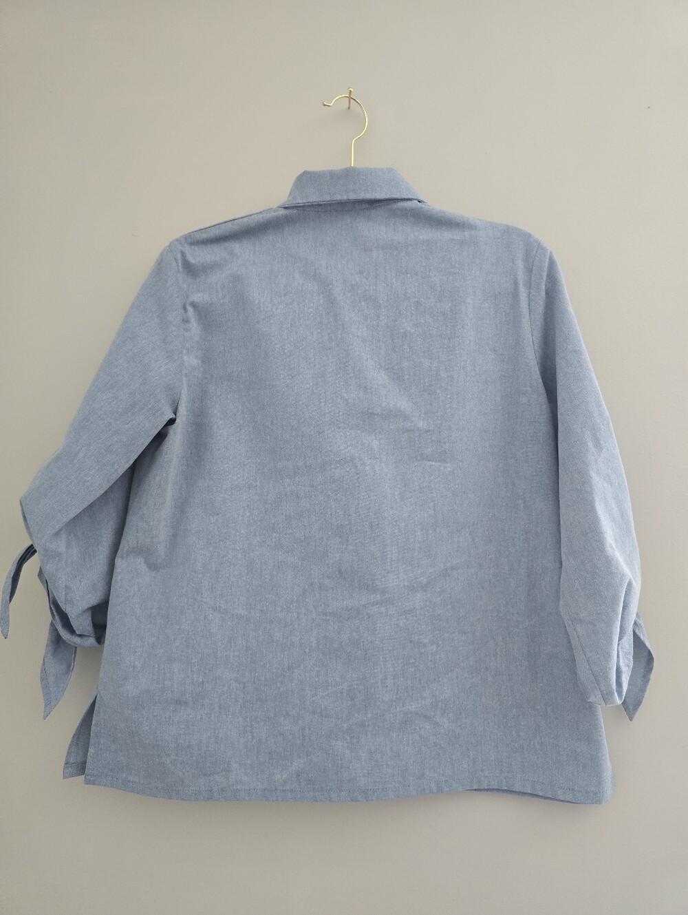 Vitamin Light Blue Minimilist Cotton Button Down Tie Sleeve Shirt Top M - Picture 5 of 9
